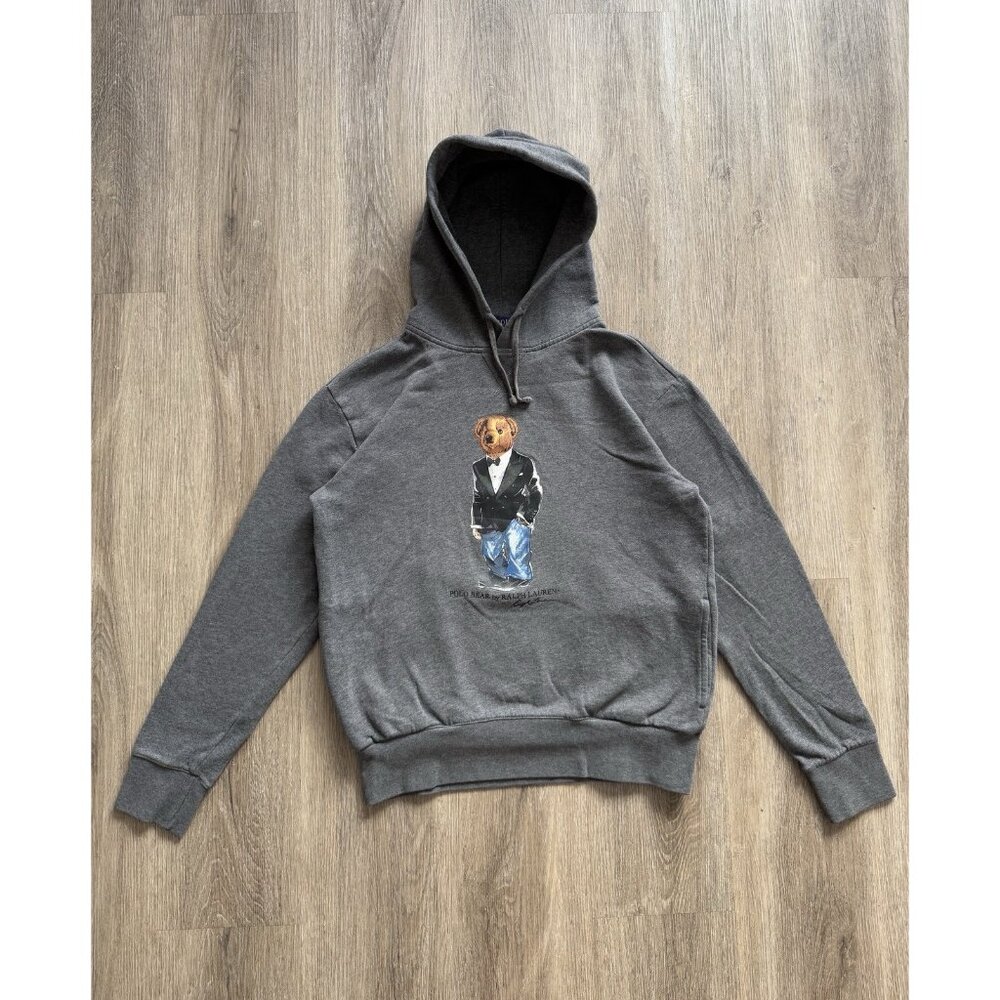 Rare Vintage Y2K Polo Ralph Lauren Bear Gray Hoodie Streetwear Hype Designer Art